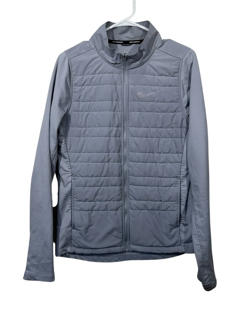Nike Gray Cold Weather Puffer Chest Full Zip Weather Resistant Running Jacket
